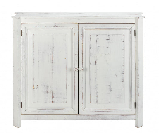 Distressed White Wooden Two Door Accent Cabinet By Homeroots | Cabinets | Modishstore
