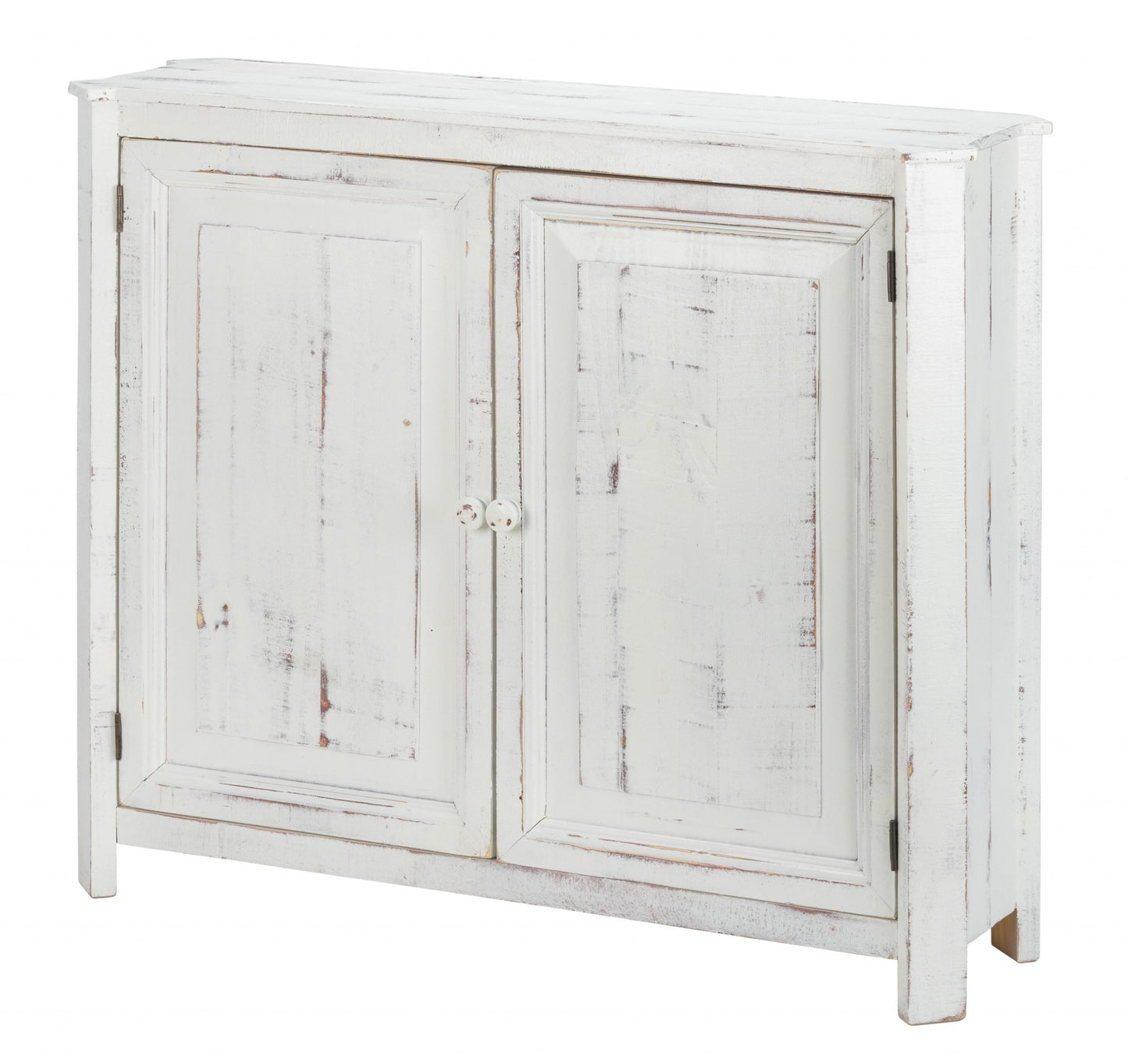 Distressed White Wooden Two Door Accent Cabinet By Homeroots | Cabinets | Modishstore - 2