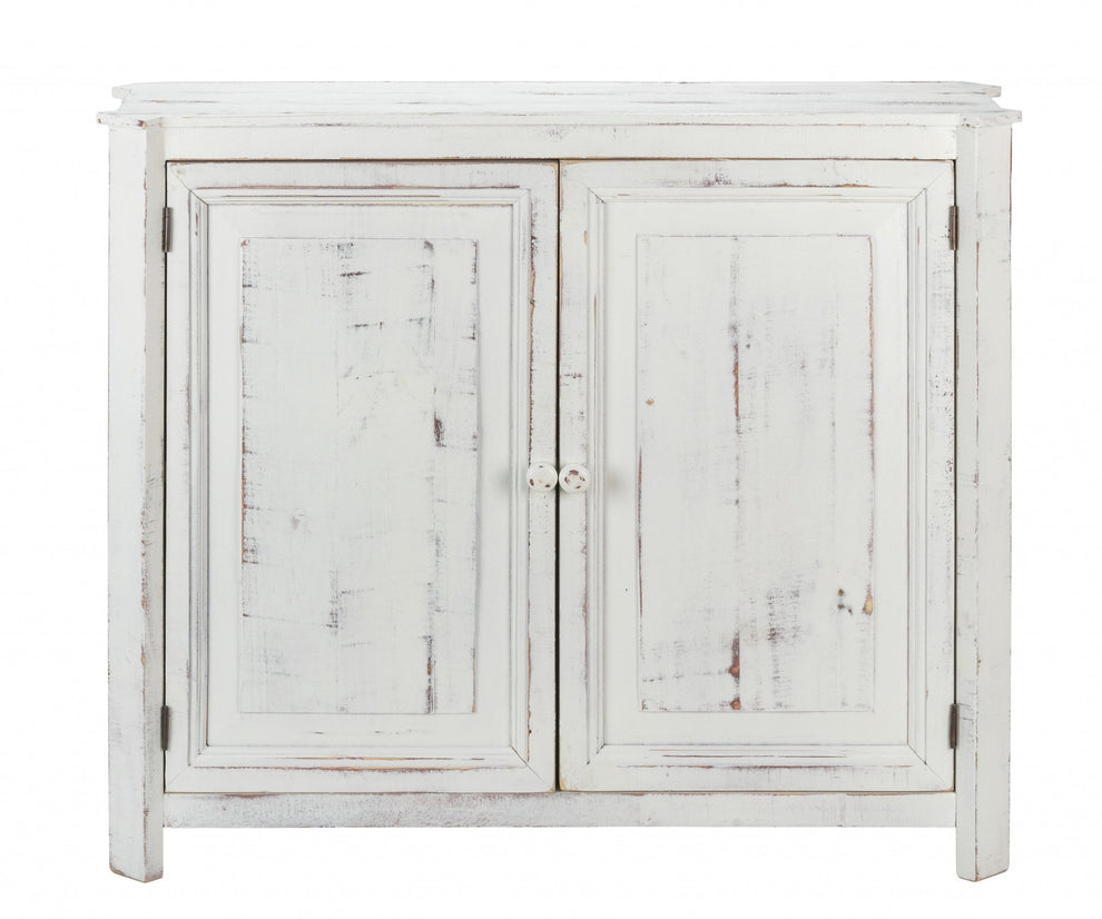 Distressed White Wooden Two Door Accent Cabinet By Homeroots | Cabinets | Modishstore - 4