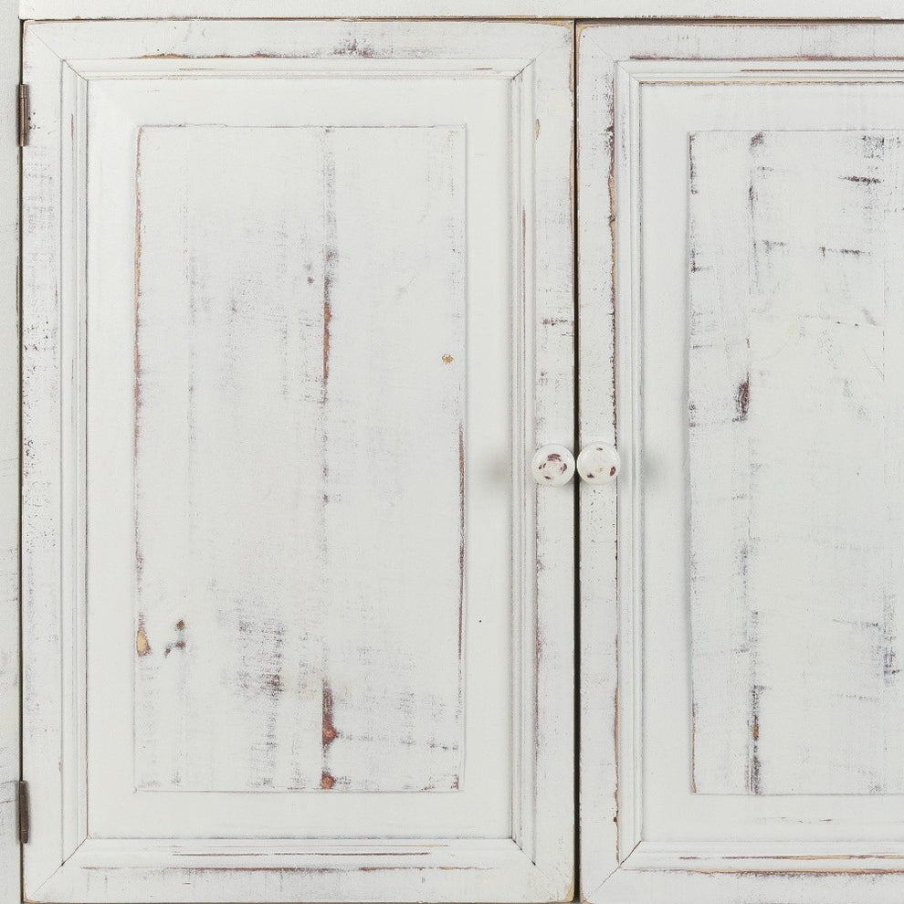 Distressed White Wooden Two Door Accent Cabinet By Homeroots | Cabinets | Modishstore - 5