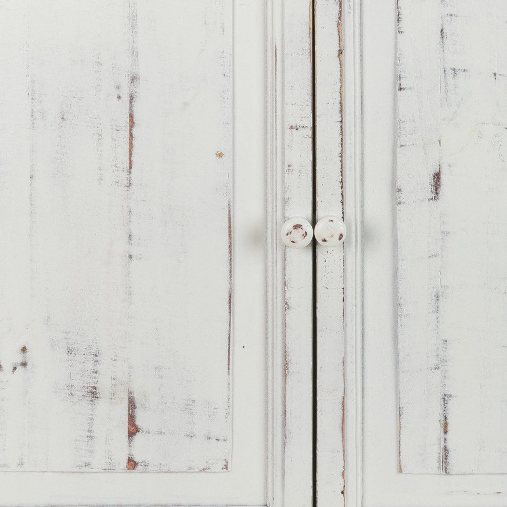 Distressed White Wooden Two Door Accent Cabinet By Homeroots | Cabinets | Modishstore - 6