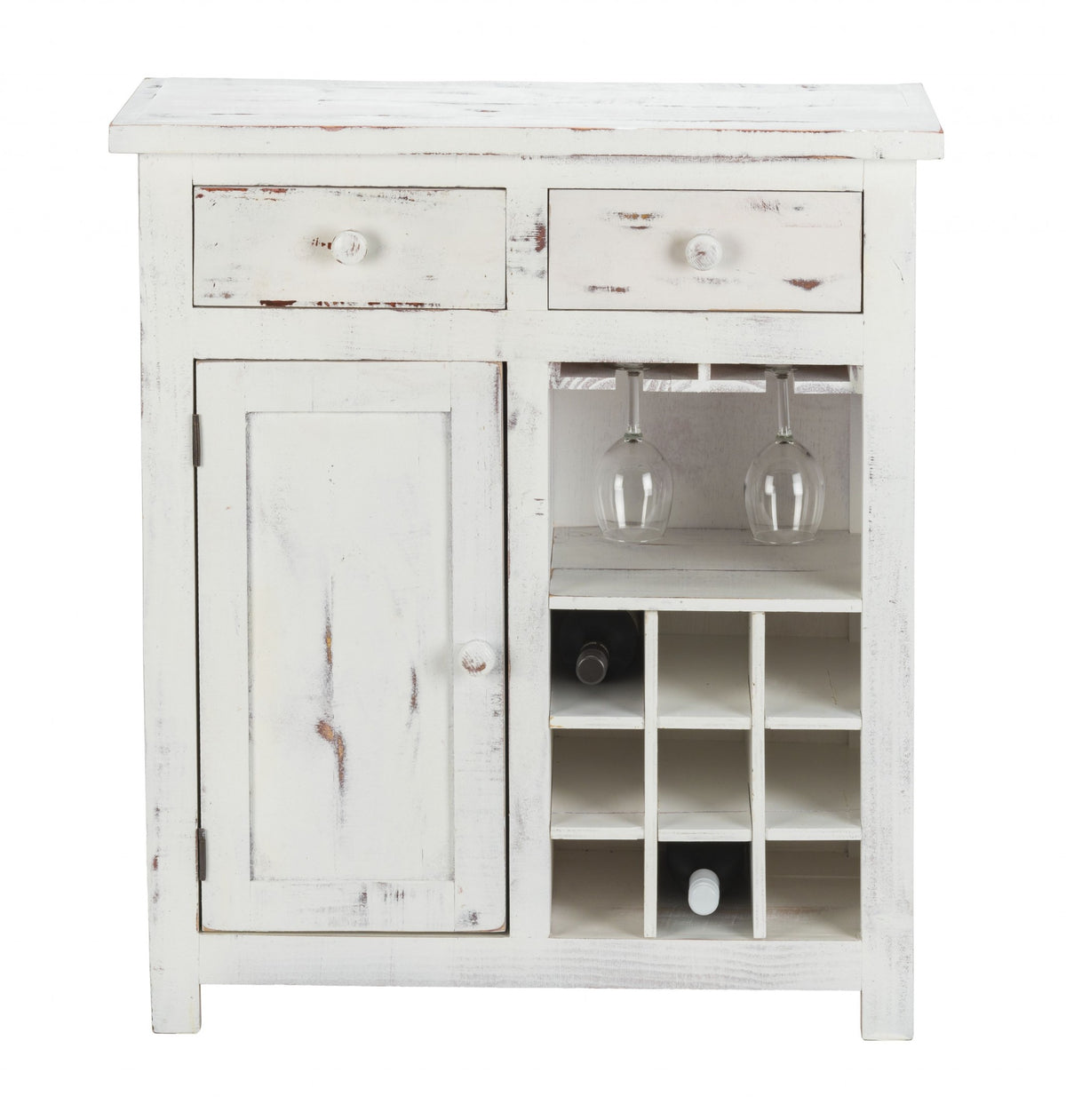 Rustic White Wine Cabinet With Two Drawers By Homeroots | Cabinets | Modishstore