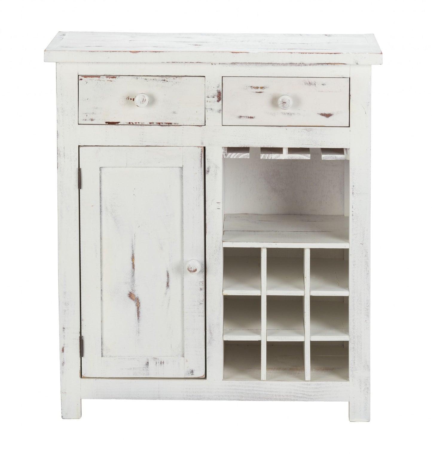 Rustic White Wine Cabinet With Two Drawers By Homeroots | Cabinets | Modishstore - 2