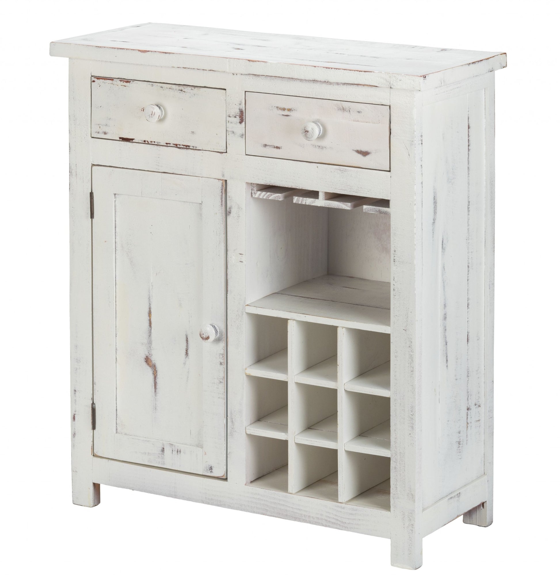 Rustic White Wine Cabinet With Two Drawers By Homeroots | Cabinets | Modishstore - 3