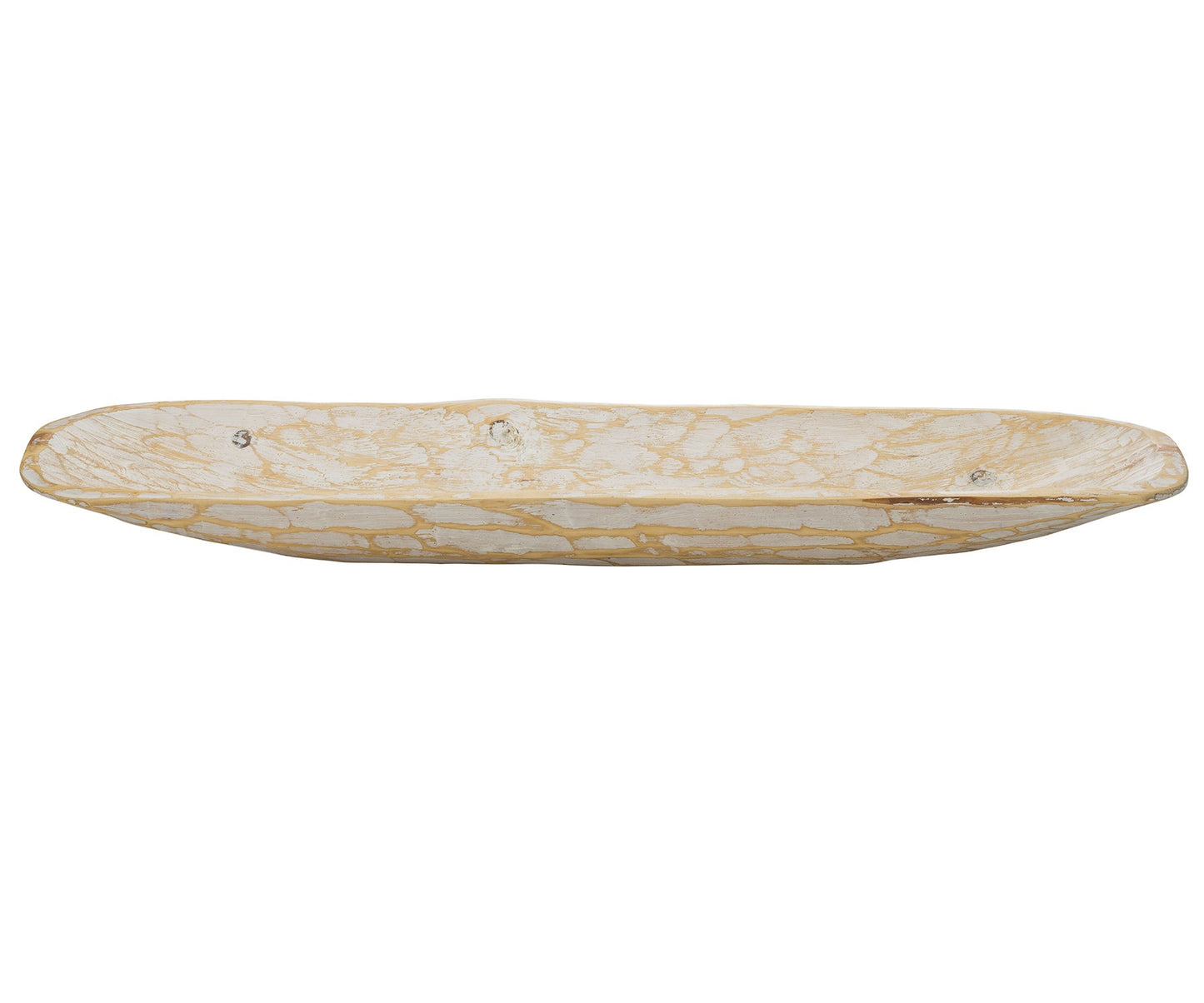 Rustic White And Natural Handcarved Wide Oval Centerpiece Bowl By Homeroots | Decorative Bowls | Modishstore