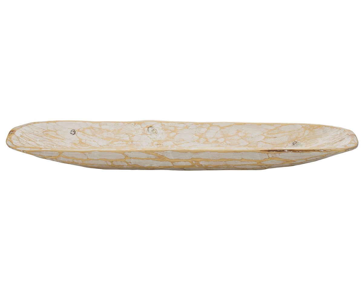 Rustic White And Natural Handcarved Wide Oval Centerpiece Bowl By Homeroots | Decorative Bowls | Modishstore