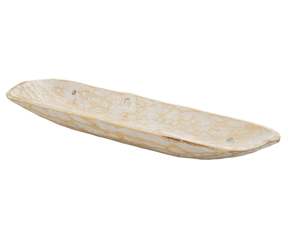 Rustic White And Natural Handcarved Wide Oval Centerpiece Bowl By Homeroots | Decorative Bowls | Modishstore - 2