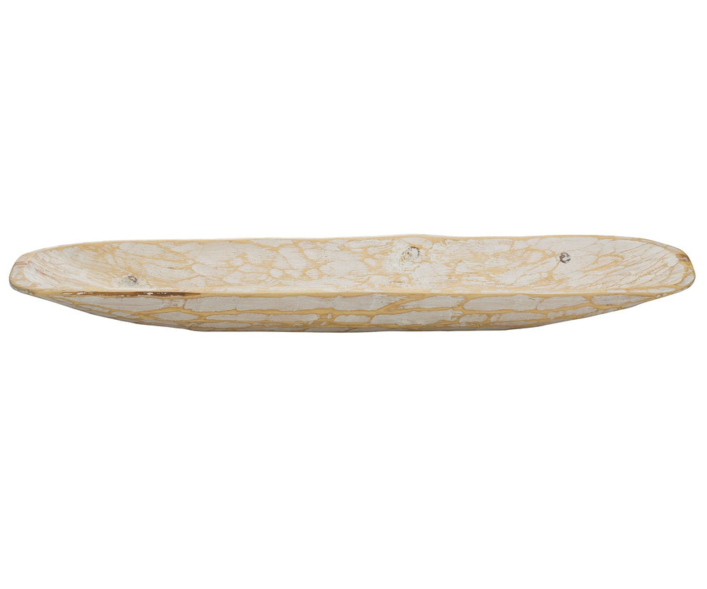 Rustic White And Natural Handcarved Wide Oval Centerpiece Bowl By Homeroots | Decorative Bowls | Modishstore - 3