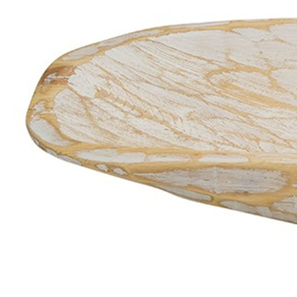 Rustic White And Natural Handcarved Wide Oval Centerpiece Bowl By Homeroots | Decorative Bowls | Modishstore - 4