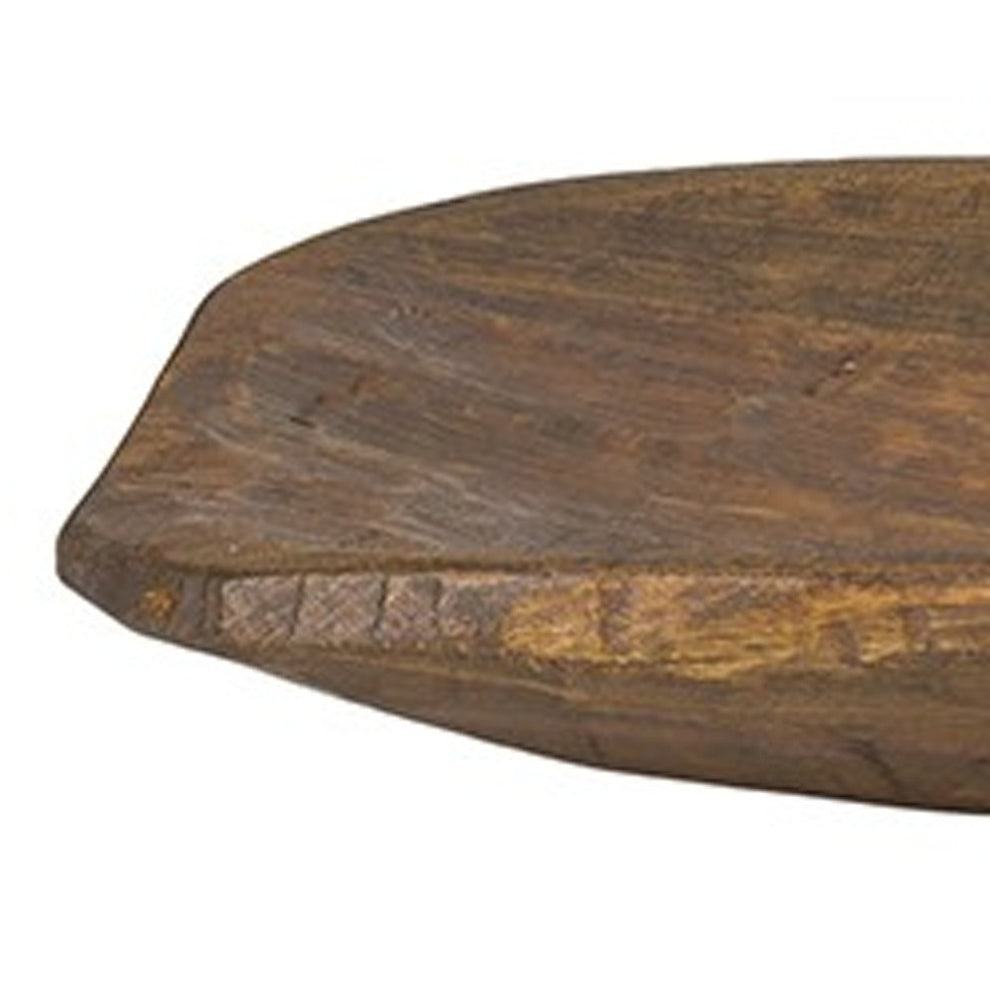 Rustic Brown And Natural Handcarved Wide Oval Centerpiece Bowl By Homeroots | Decorative Bowls | Modishstore - 4