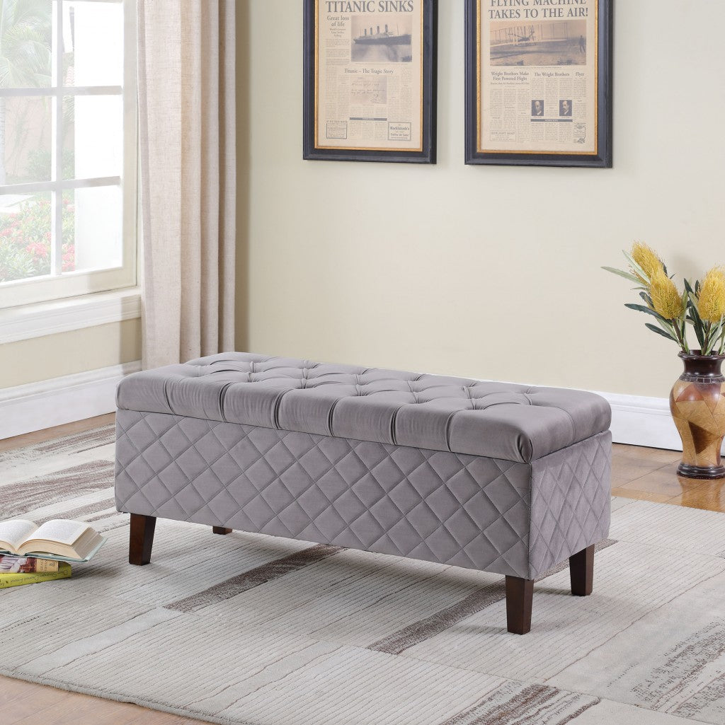 Dove Gray Quilted and Tufted Storage Bench By Homeroots | Benches | Modishstore - 2