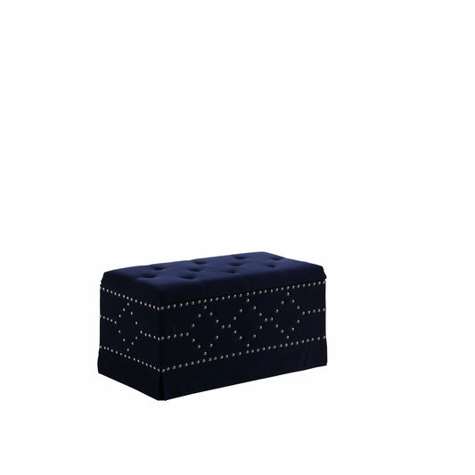Deep Blue Velvet Nailhead Storage Bench with Ottomans By Homeroots