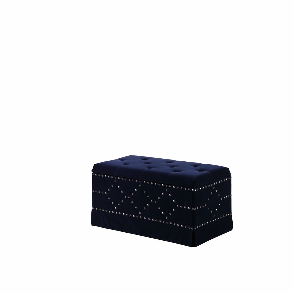 Deep Blue Velvet Nailhead Storage Bench with Ottomans By Homeroots | Benches | Modishstore - 4