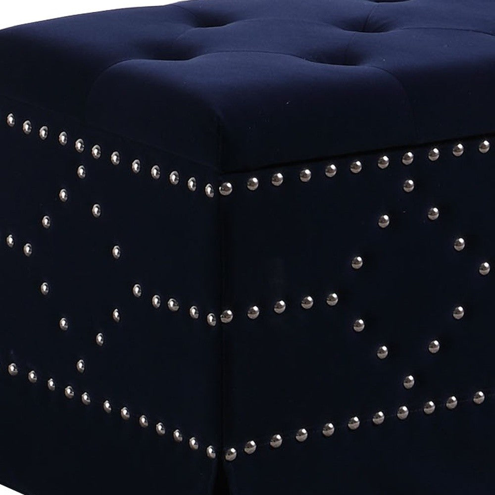 Deep Blue Velvet Nailhead Storage Bench with Ottomans By Homeroots | Benches | Modishstore - 6