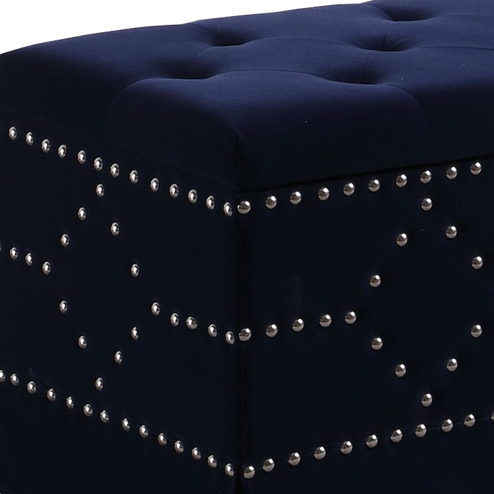 Deep Blue Velvet Nailhead Storage Bench with Ottomans By Homeroots | Benches | Modishstore - 9