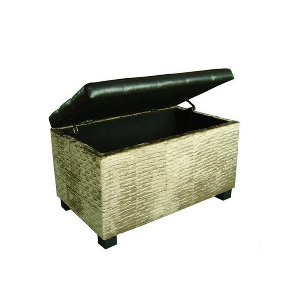 Wavy Beige Velvet and Black Faux Leather Storage Bench By Homeroots