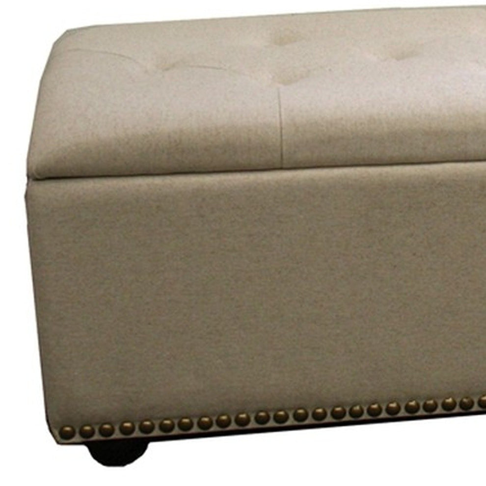 Beige Nailhead Storage Bench Ottoman Four Piece Set By Homeroots | Benches | Modishstore - 7