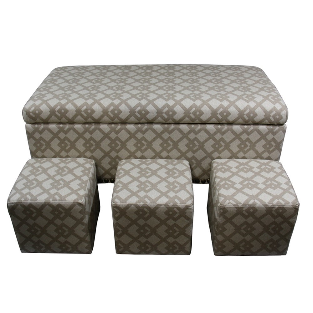 Taupe Geometric Storage Bench with Ottomans Four Piece Set By Homeroots