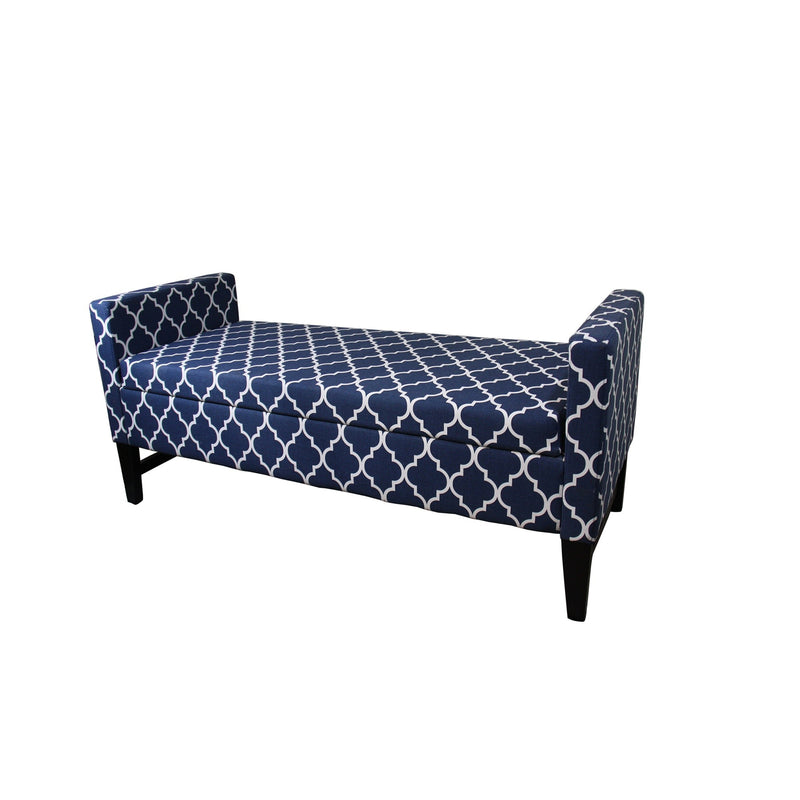 Blue and White Quatrefoil Dark Wood Storage Bench By Homeroots | Benches | Modishstore
