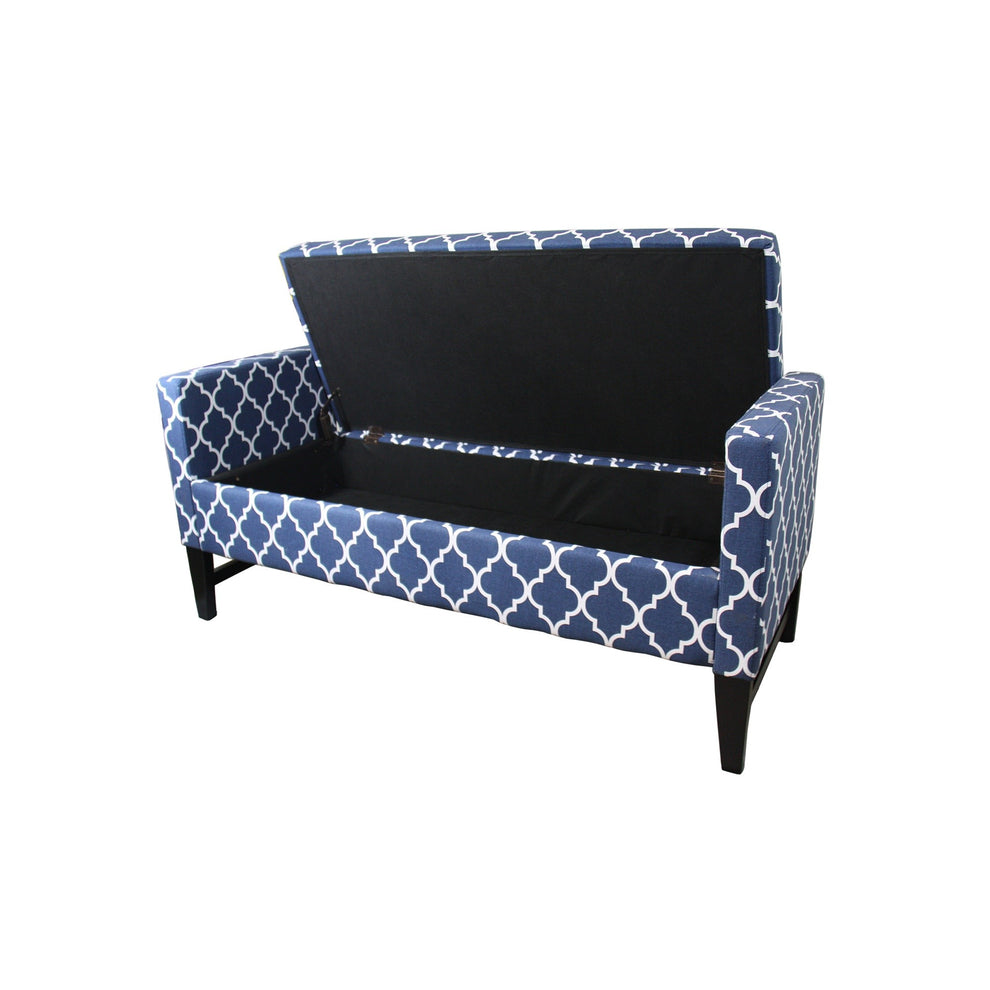 Blue and White Quatrefoil Dark Wood Storage Bench By Homeroots | Benches | Modishstore - 2