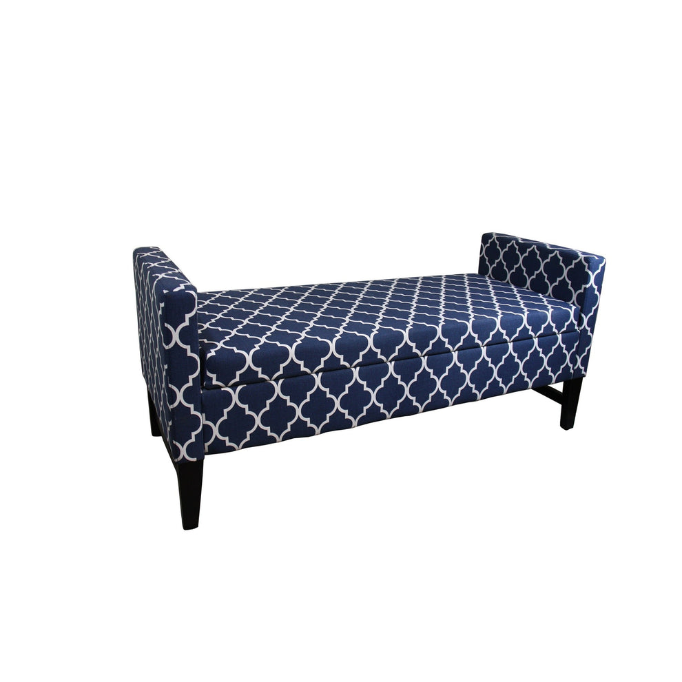 Blue and White Quatrefoil Dark Wood Storage Bench By Homeroots | Benches | Modishstore - 3