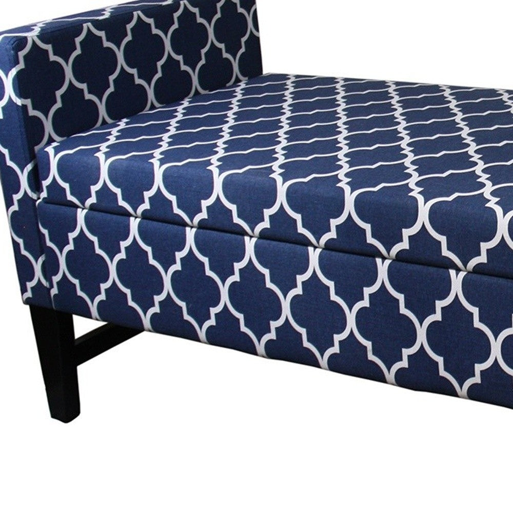 Blue and White Quatrefoil Dark Wood Storage Bench By Homeroots | Benches | Modishstore - 5