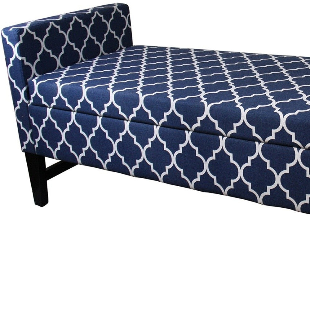 Blue and White Quatrefoil Dark Wood Storage Bench By Homeroots | Benches | Modishstore - 7