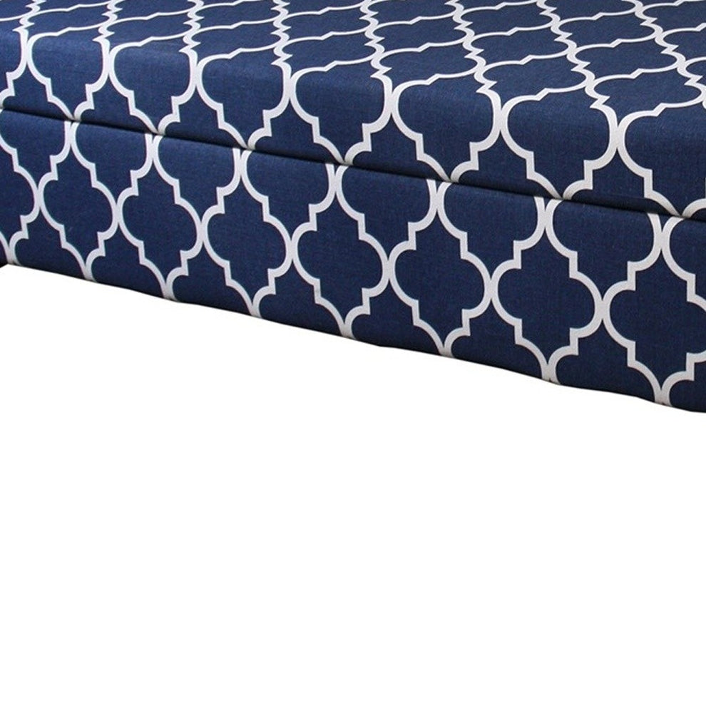 Blue and White Quatrefoil Dark Wood Storage Bench By Homeroots | Benches | Modishstore - 8