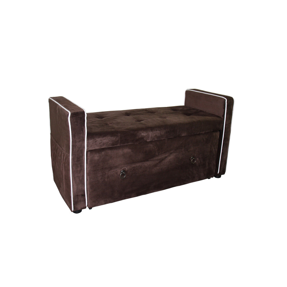 Brown Suede Shoe Storage Bench with Drawer By Homeroots | Benches | Modishstore - 3
