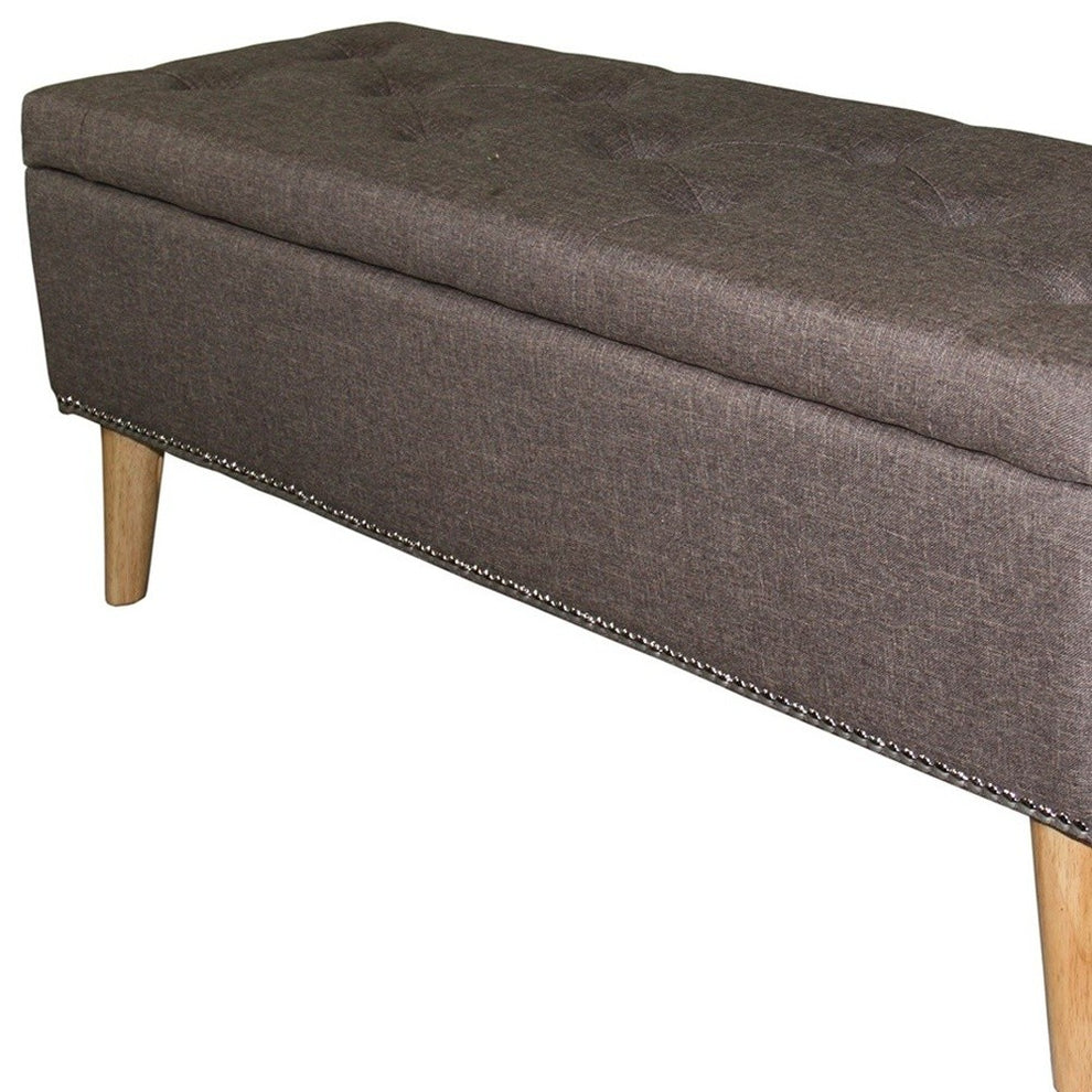 Gray Brown Linen Look Tufted Storage Bench By Homeroots | Benches | Modishstore - 5