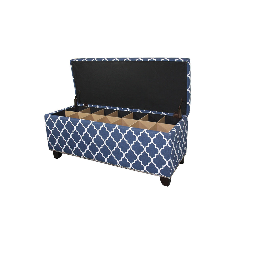 Blue and White Quatrefoil Storage Bench By Homeroots | Benches | Modishstore - 2