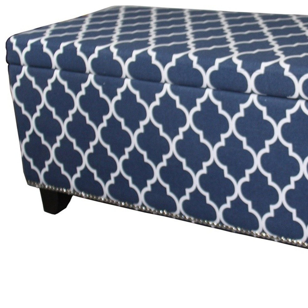 Blue and White Quatrefoil Storage Bench By Homeroots | Benches | Modishstore - 5