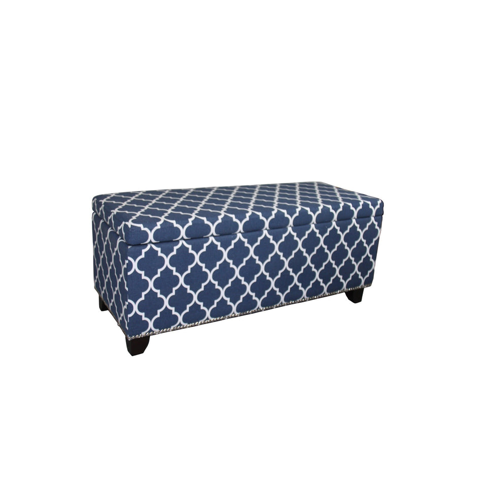 Blue and White Quatrefoil Storage Bench By Homeroots | Benches | Modishstore - 4