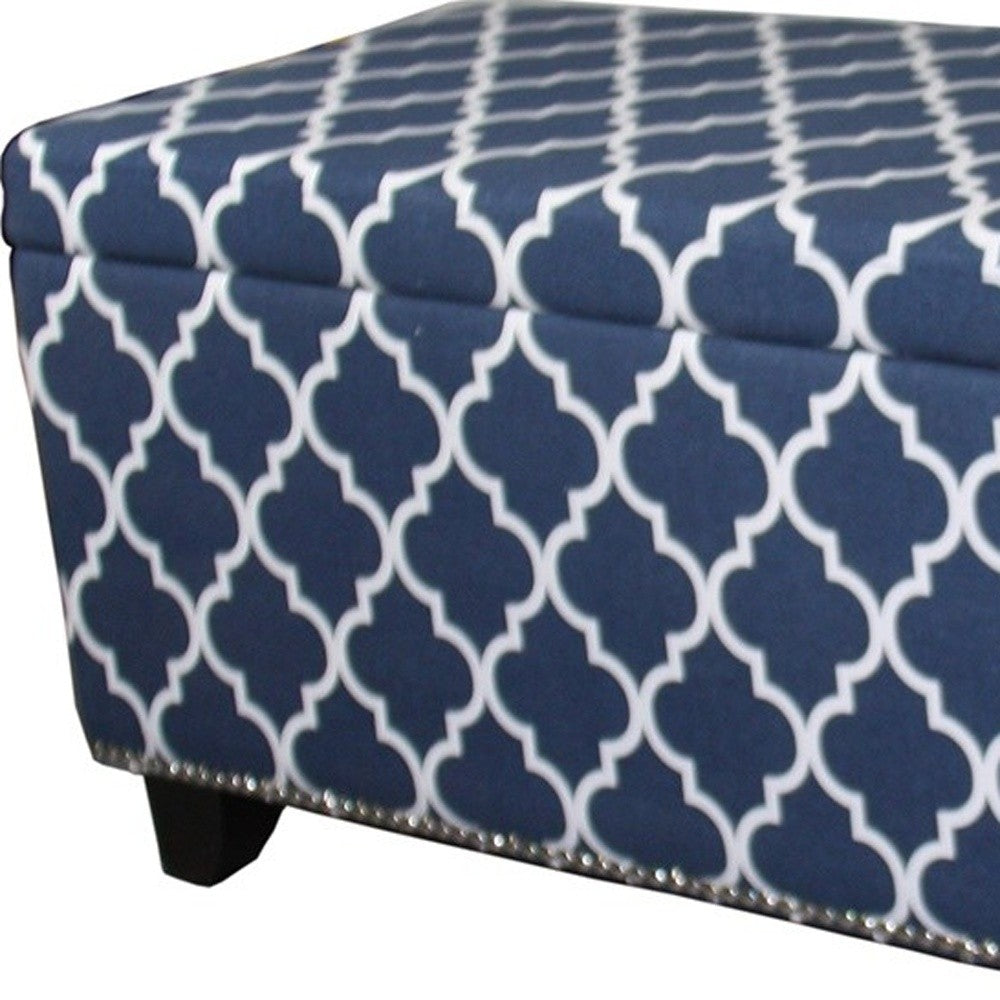 Blue and White Quatrefoil Storage Bench By Homeroots