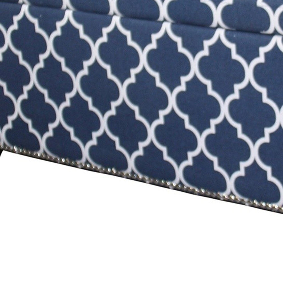 Blue and White Quatrefoil Storage Bench By Homeroots | Benches | Modishstore - 8