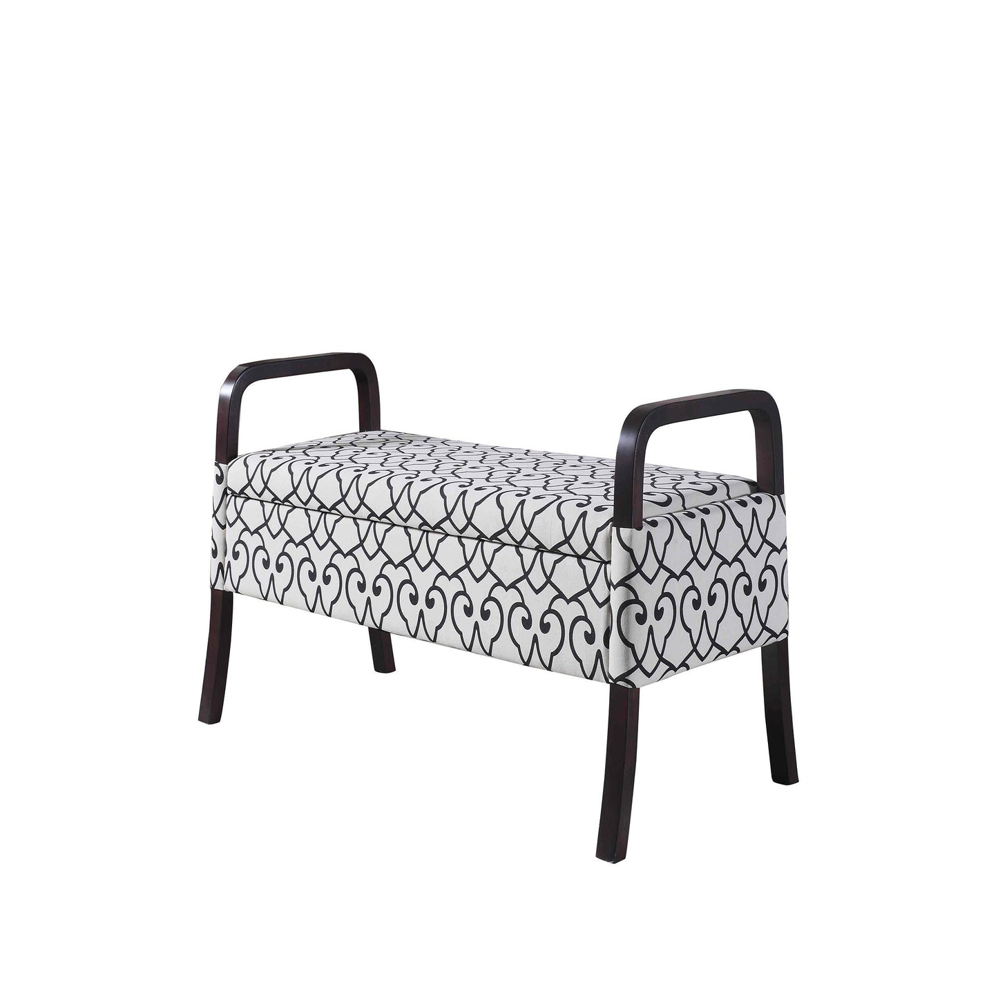 Black and White Scroll Wooden Storage Bench with Handles By Homeroots