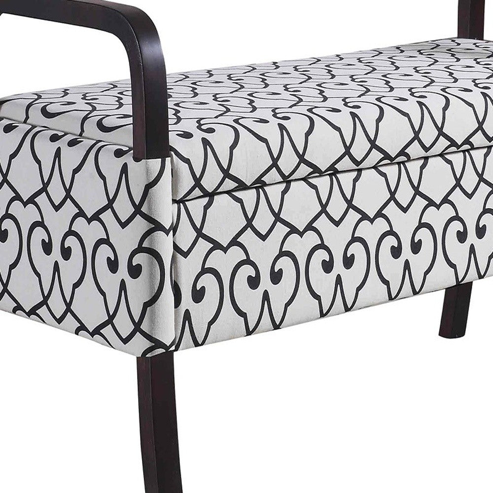 Black and White Scroll Wooden Storage Bench with Handles By Homeroots