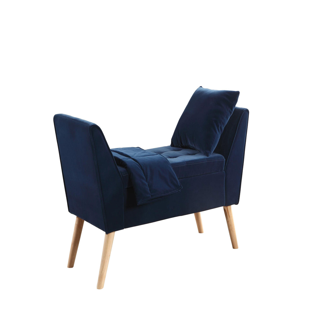 Navy Blue Modern Flair Storage Bench with Pillow and Blanket By Homeroots | Benches | Modishstore