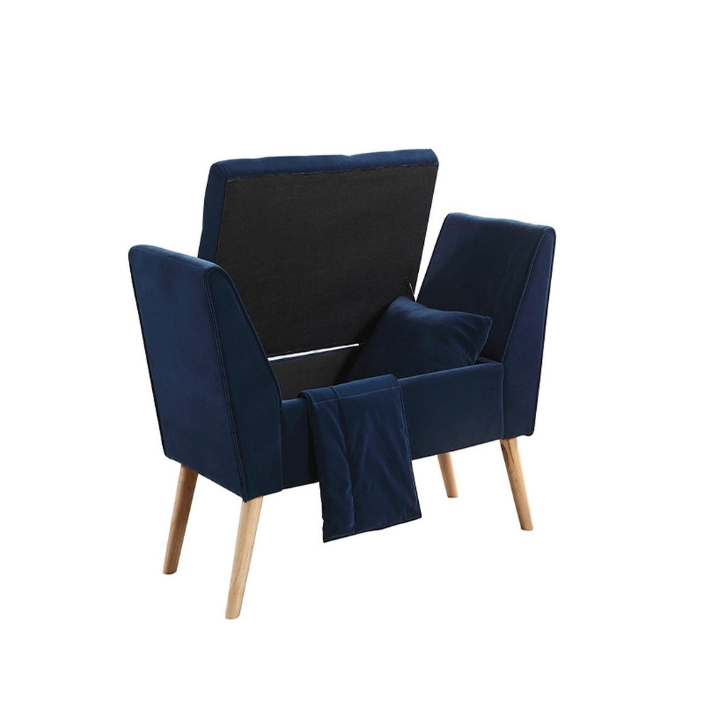 Navy Blue Modern Flair Storage Bench with Pillow and Blanket By Homeroots | Benches | Modishstore - 2