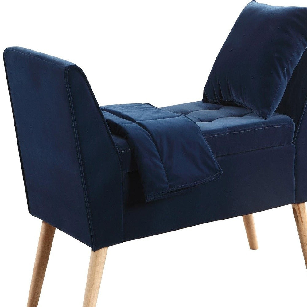 Navy Blue Modern Flair Storage Bench with Pillow and Blanket By Homeroots | Benches | Modishstore - 7