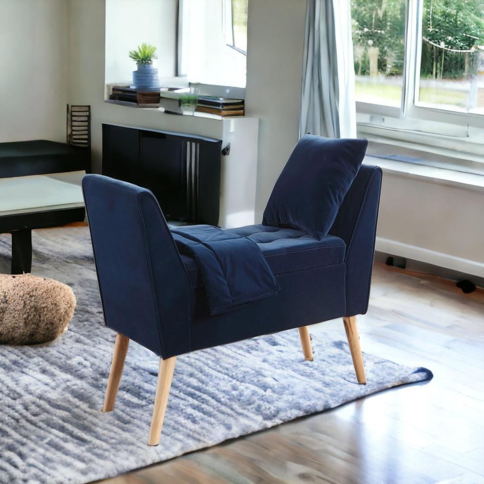 Navy Blue Modern Flair Storage Bench with Pillow and Blanket By Homeroots | Benches | Modishstore - 5