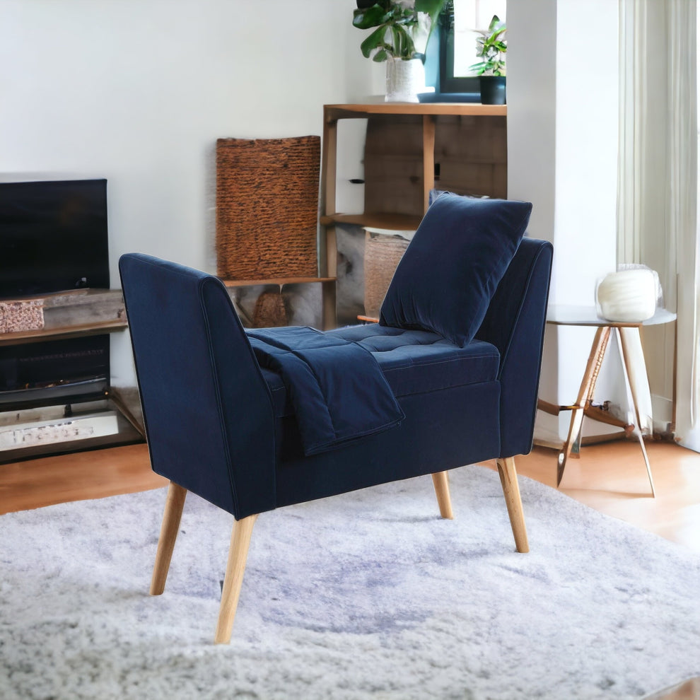 Navy Blue Modern Flair Storage Bench with Pillow and Blanket By Homeroots | Benches | Modishstore - 6