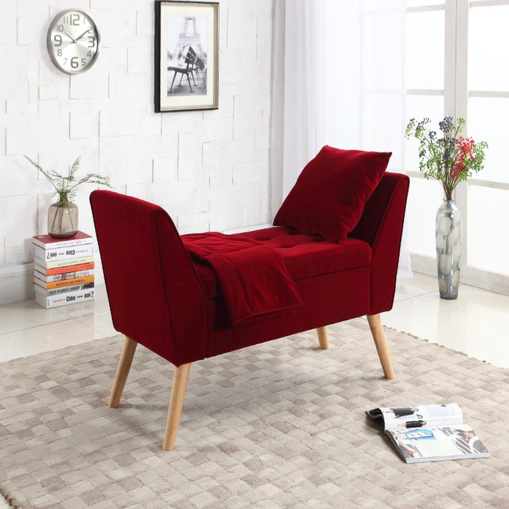 Deep Red Modern Flair Storage Bench with Pillow and Blanket By Homeroots | Benches | Modishstore - 6