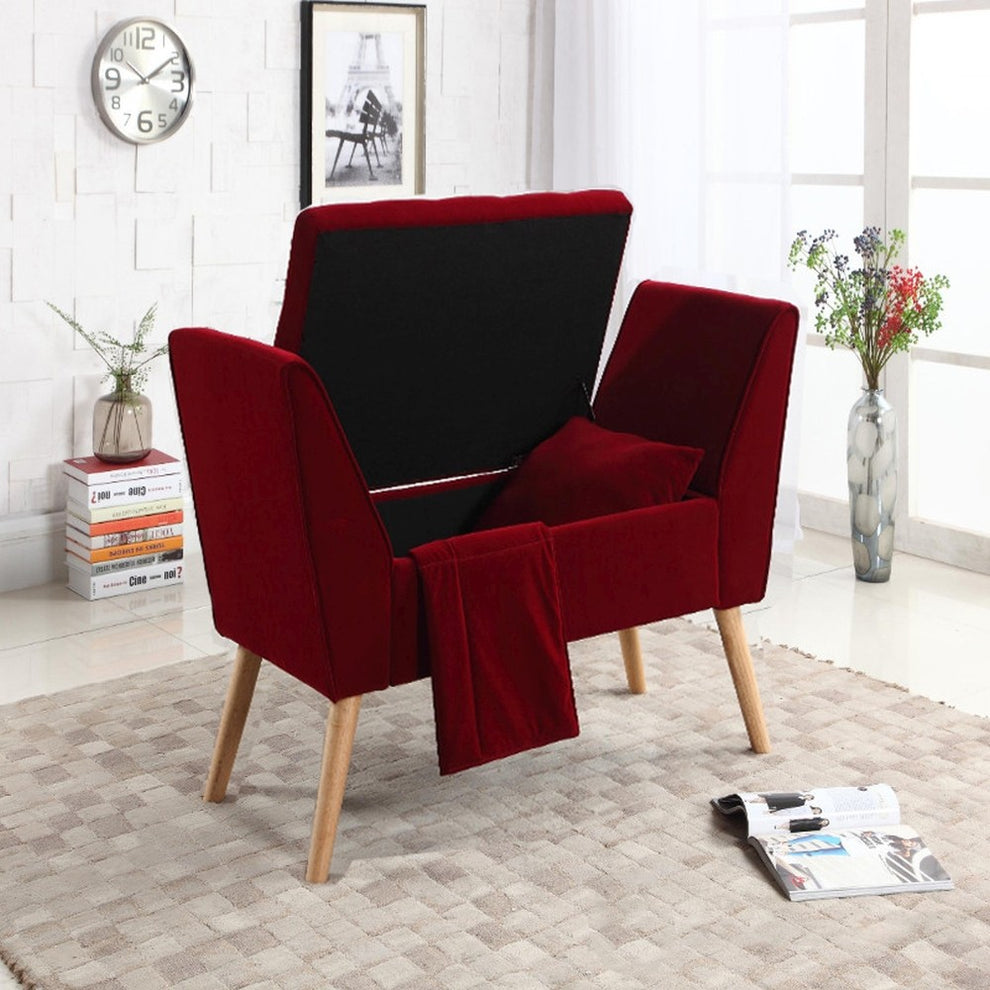 Deep Red Modern Flair Storage Bench with Pillow and Blanket By Homeroots | Benches | Modishstore - 5