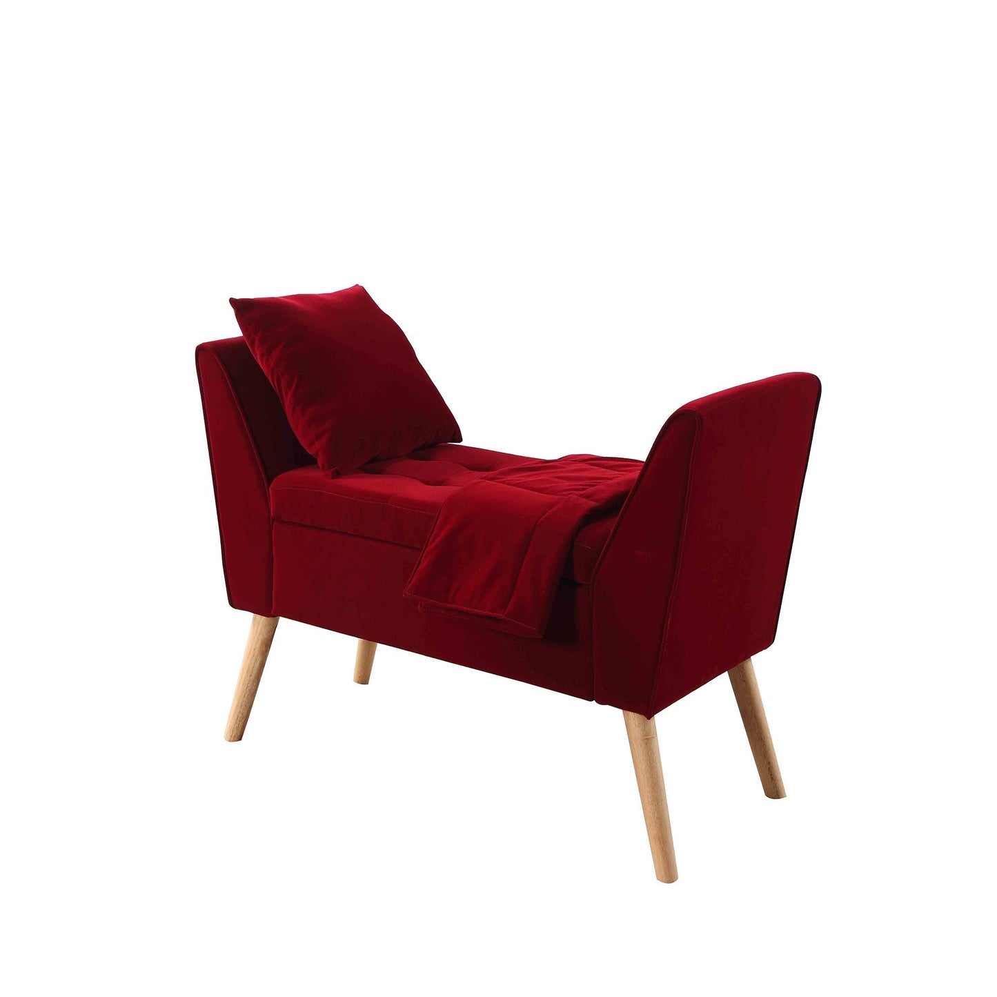 Deep Red Modern Flair Storage Bench with Pillow and Blanket By Homeroots