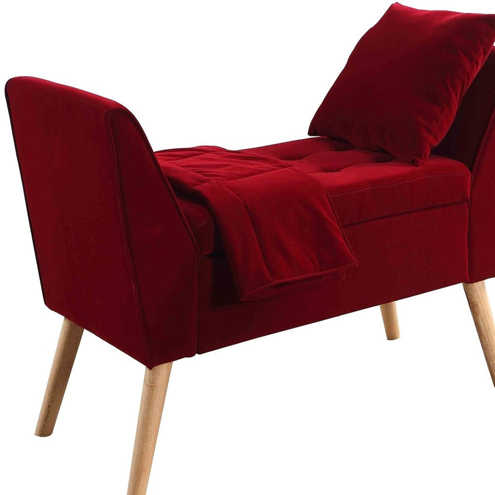 Deep Red Modern Flair Storage Bench with Pillow and Blanket By Homeroots | Benches | Modishstore - 3