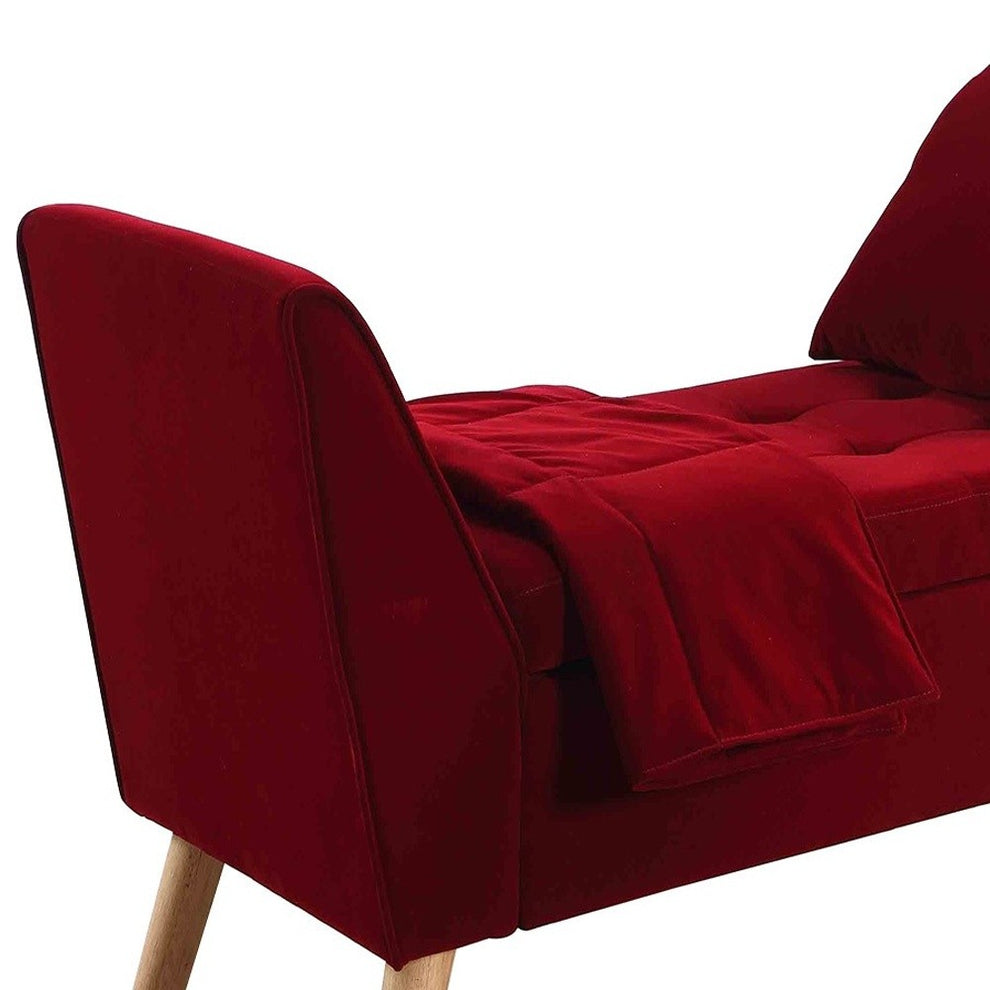Deep Red Modern Flair Storage Bench with Pillow and Blanket By Homeroots | Benches | Modishstore - 4