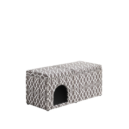 Gray Brown Lattice Storage Bench with Pet Bed By Homeroots