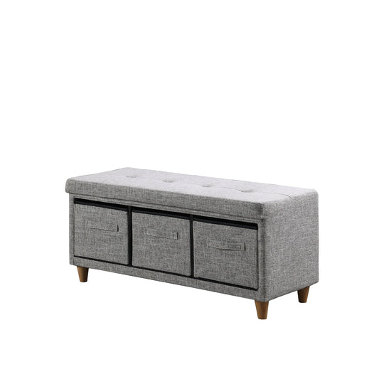 40" Gray And Brown Upholstered Cotton Blend Bench With Drawers By Homeroots