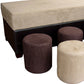 Brown Six Piece Microfiber Storage Bench with Ottomans By Homeroots